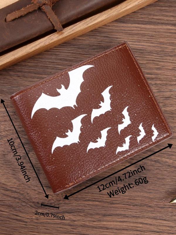 Men's Bat Pattern PU Leather Card Holder, Portable Bifold Wallet, Casual Trendy Short Wallet with Zipper, Fashionable Coin Purse for Men for Daily Use