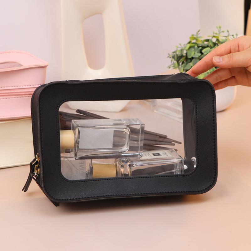 Clear Makeup Bag, 1 Count Travel Cosmetic Case, Transparent Toiletry Bag with Zipper, Portable Make Up Organizer, Traveling Compact Bag