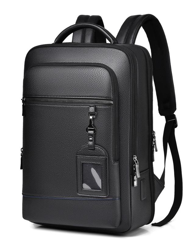 Business Backpack with USB Charging Port, Large Capacity Three-layer Zipper Backpack, PU Material Backpack for Men