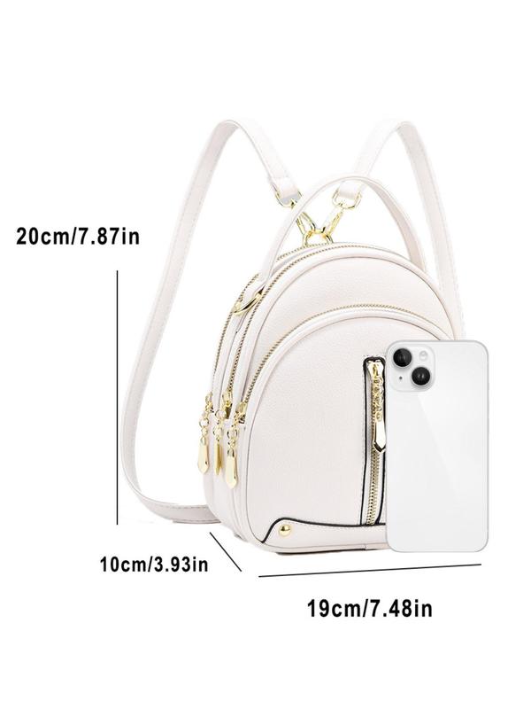 Women's Solid Color PU Leather Backpack, Casual Versatile Zipper Backpack, Fashionable School Bag for Students