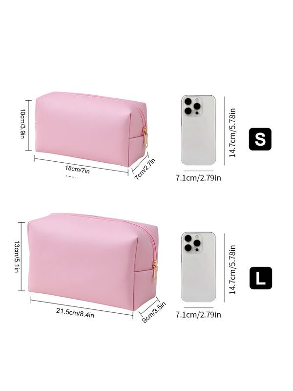 Solid Color Makeup Bag, Portable Travel Cosmetic Storage Bag, Zipper Makeup Organizer Pouch, Versatile Storage Bag for Skincare, Lotion, Cream, Lip Balm, Eyeliners, Mirror, Stationery, Outing