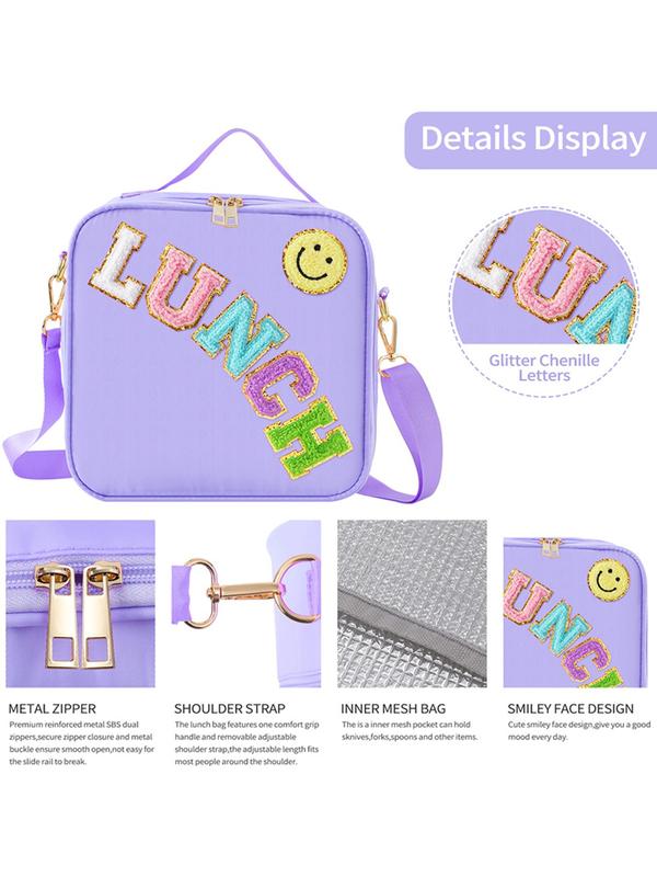 2024 New Style Letter Pattern Lunch Bag, Cute Insulated Lunch Bag with Adjustable Shoulder Strap, Insulation Bag for Girls School Travel Picnic