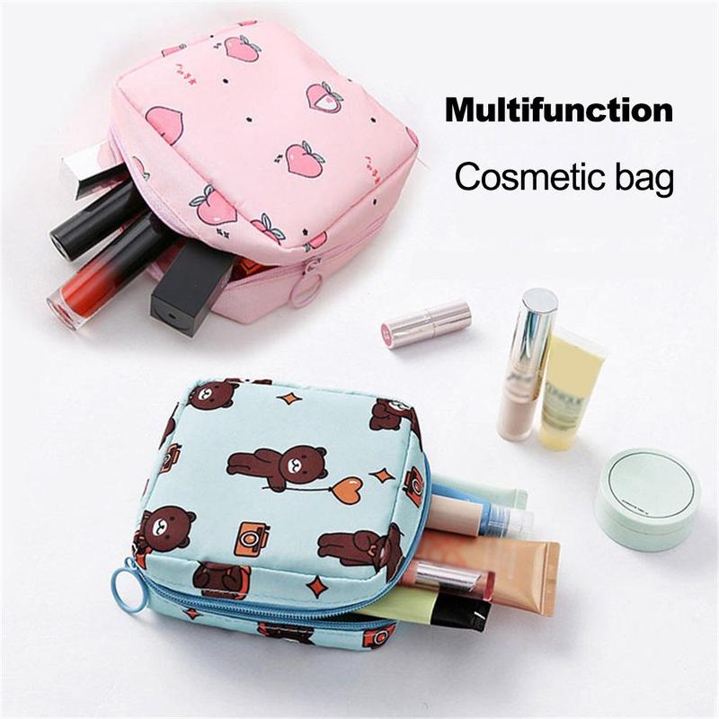 Cartoon and Fruit Pattern Sanitary Napkin Storage Bag, 1 Count Multifunctional Reusable Storage Bag, Portable Women's Makeup Bag