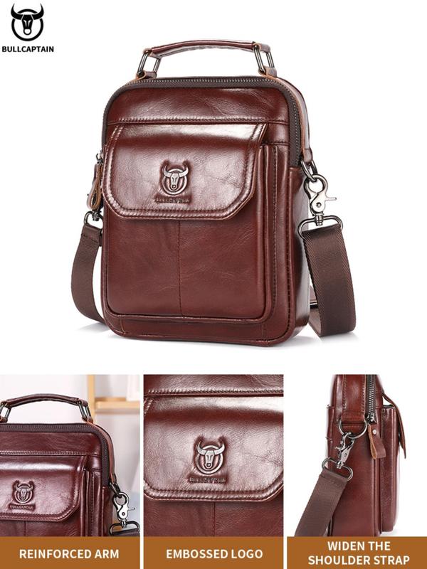 Men's Vintage Cowhide Crossbody Bag, Fashionable Solid Color Shoulder Bag for Daily Used, Casual Trendy Versatile High-quality Daily Commuting Bag