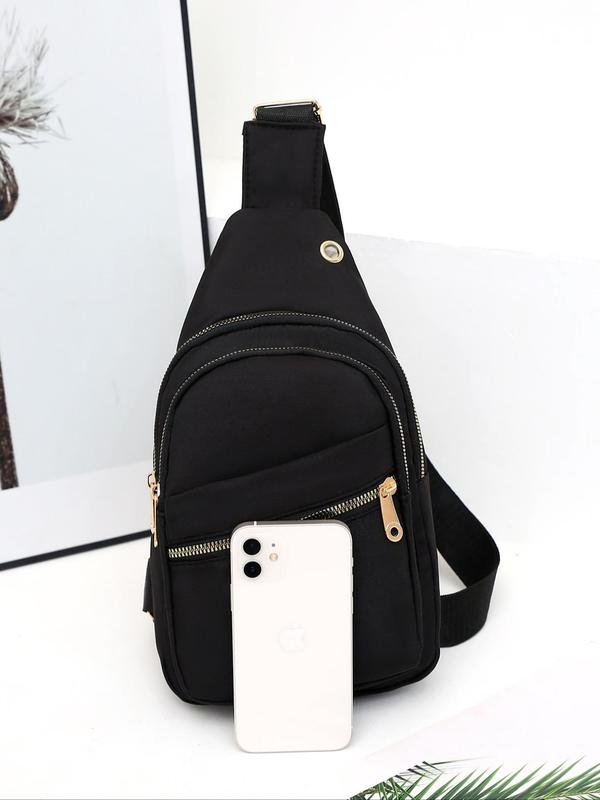 Men's Casual Plain Zipper Bum Bag, Simple Versatile Chest Bag, Fashionable Multi-pocket Chest Bag for Daily Used