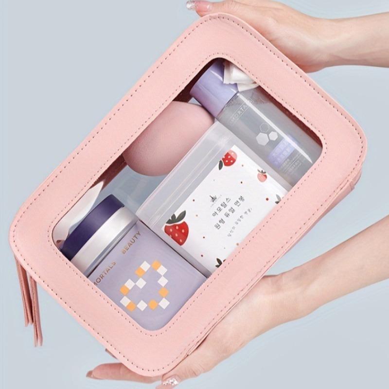 Clear Makeup Bag, 1 Count Travel Cosmetic Case, Transparent Toiletry Bag with Zipper, Portable Make Up Organizer, Traveling Compact Bag