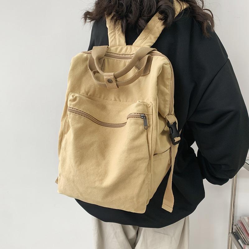 Fashion Lazy Leisure Washed-out Canvas College Students Bag Casual Simple Backpack Trendy All-Matching