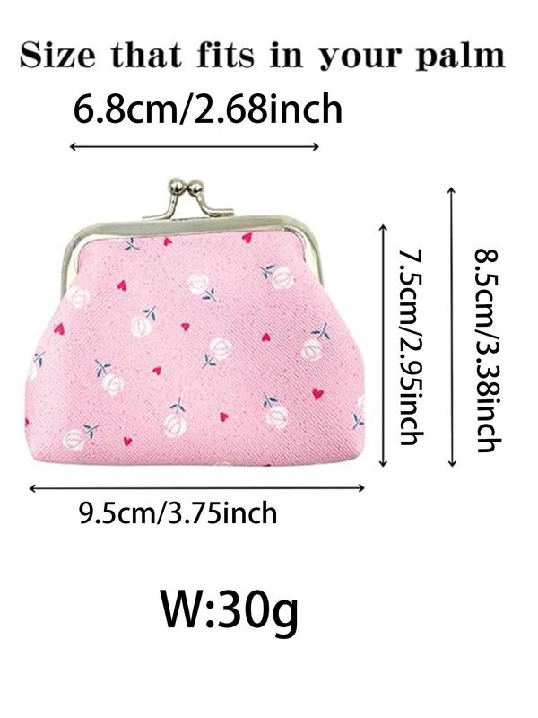 Cute Flower Pattern Mini Coin Purse Set, Fashionable Kiss Lock Design PU Leather Coin Holder, Small Coin Purse for Women & Girls