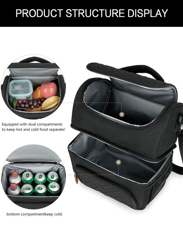 Double Layer Lunch Bag, Leak-proof Lunch Box Cooler Bag, Large Lunch Bags for Women & Men, Functional Bag for Work, School, Travel