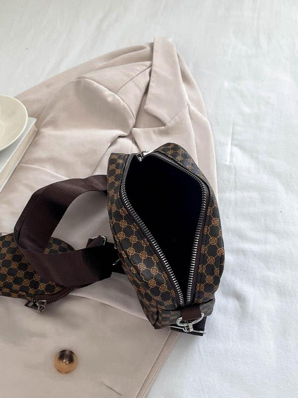 Men's Fashionable All Over Pattern Pu Leather Zipper Crossbody Bag As Gifts, with Coin Purse Set, Simple All-match Bag Set for Work & School, Fall Outfits, Earthtone Fall Freshness