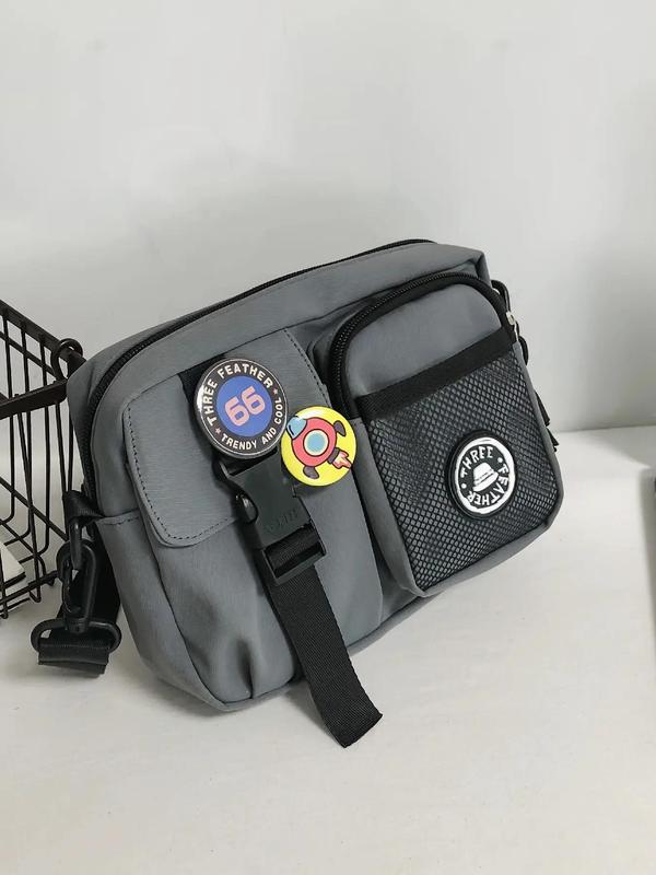 Unisex Couple Zipper Crossbody Bag, Casual Plain Multi-pocket Bag for Women & Men, Casual Trendy Versatile High-quality Daily Commuting Bag, Girl Fashionable Shopping Bag with Random Color Badge