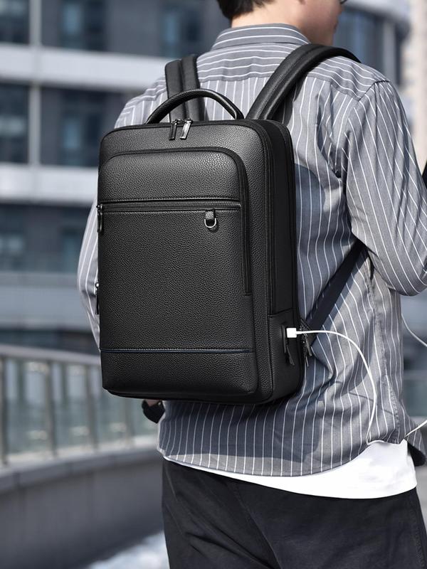 Business Backpack with USB Charging Port, Large Capacity Three-layer Zipper Backpack, PU Material Backpack for Men