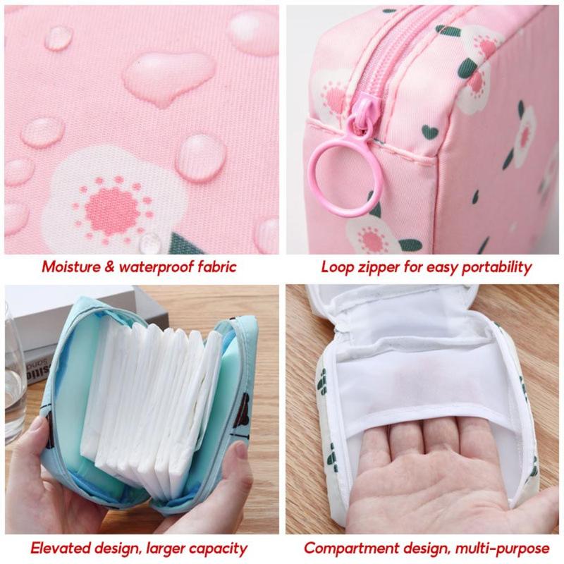 Cartoon and Fruit Pattern Sanitary Napkin Storage Bag, 1 Count Multifunctional Reusable Storage Bag, Portable Women's Makeup Bag