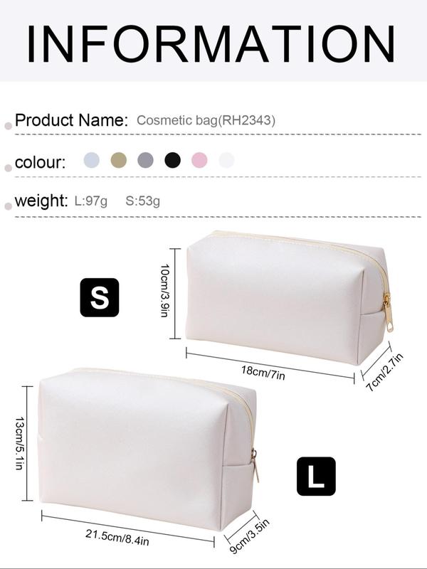 Solid Color Makeup Bag, Portable Travel Cosmetic Storage Bag, Zipper Makeup Organizer Pouch, Versatile Storage Bag for Skincare, Lotion, Cream, Lip Balm, Eyeliners, Mirror, Stationery, Outing