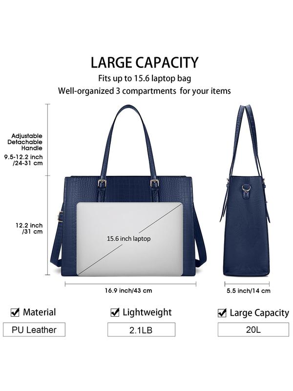 Women's Elegant Crocodile Embossed Laptop Bag, Trendy Large Capacity Business Laptop Bag, Fashionable PU Leather Tote Bag for Work Use