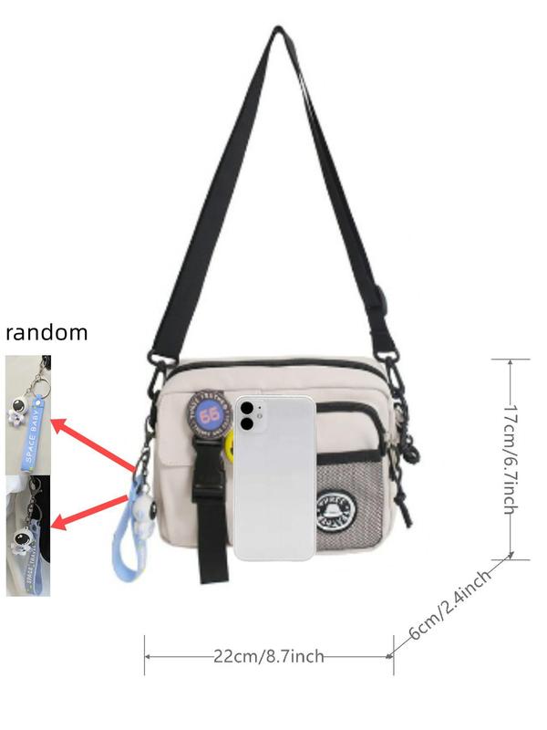 Unisex Couple Zipper Crossbody Bag, Casual Plain Multi-pocket Bag for Women & Men, Casual Trendy Versatile High-quality Daily Commuting Bag, Girl Fashionable Shopping Bag with Random Color Badge
