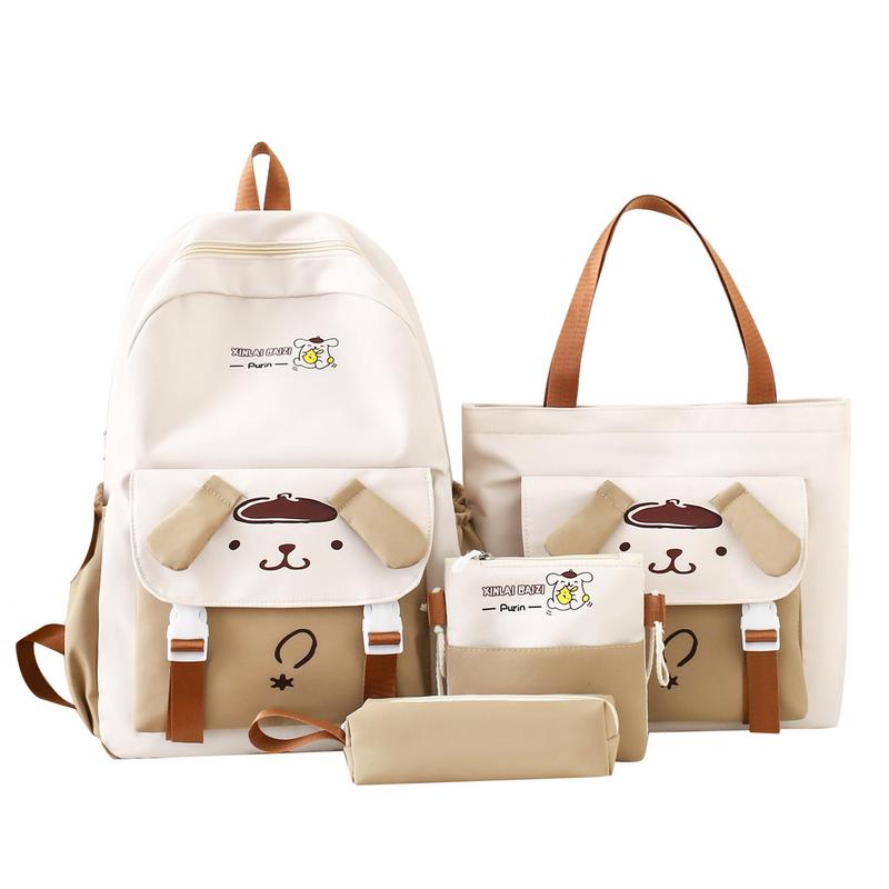 4PCs kawaii Cinnamoroll backpack set Coin Purse accessories anime cartoon travel aesthetic gifts bag with cute pins shoulder bag small canvas bag