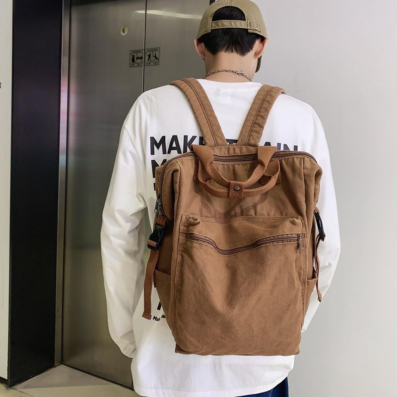 Fashion Lazy Leisure Washed-out Canvas College Students Bag Casual Simple Backpack Trendy All-Matching