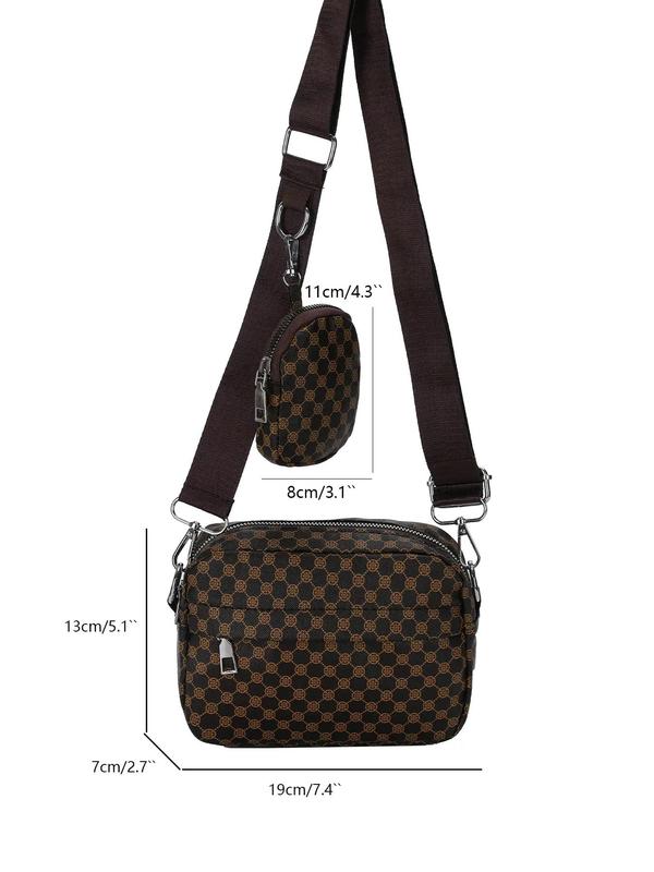 Men's Fashionable All Over Pattern Pu Leather Zipper Crossbody Bag As Gifts, with Coin Purse Set, Simple All-match Bag Set for Work & School, Fall Outfits, Earthtone Fall Freshness