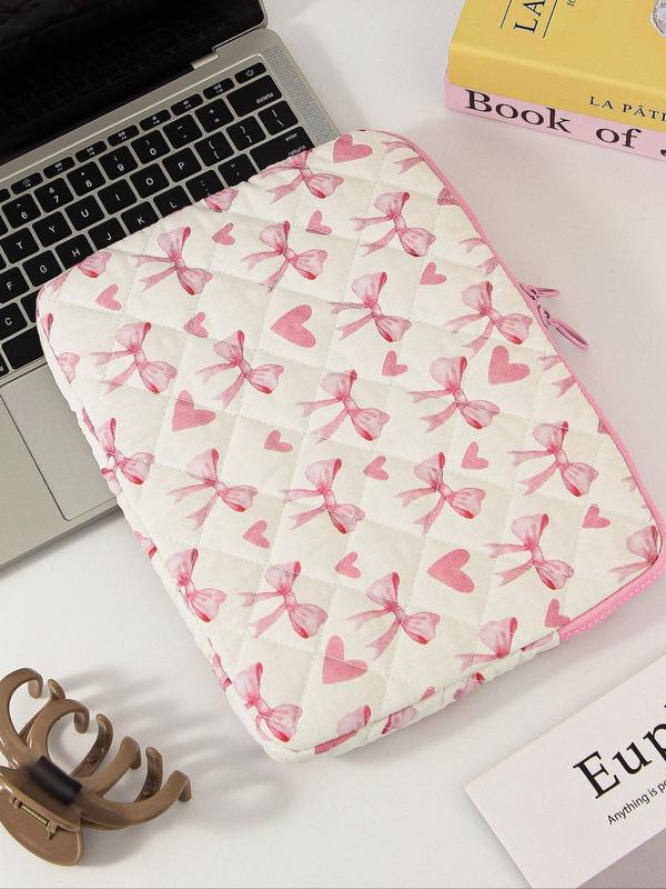 Heart & Bow Pattern Laptop Bag, Portable Lightweight Handheld Tablet Storage Bag, Laptop Briefcase for 11Inch Tablet