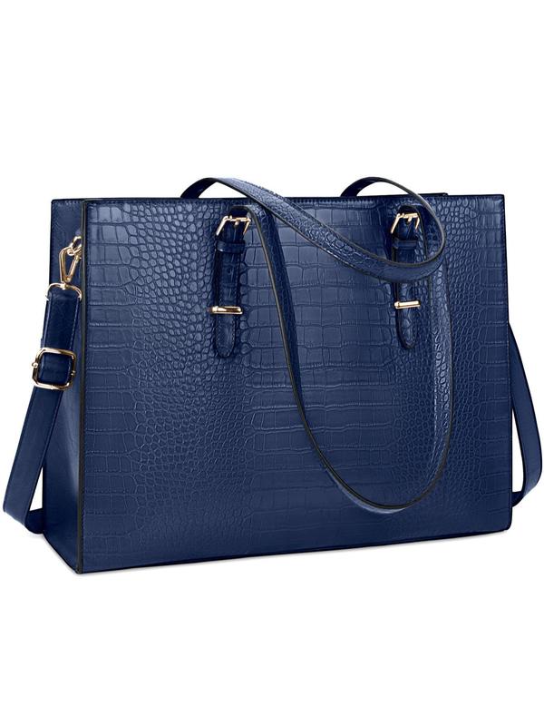 Women's Elegant Crocodile Embossed Laptop Bag, Trendy Large Capacity Business Laptop Bag, Fashionable PU Leather Tote Bag for Work Use