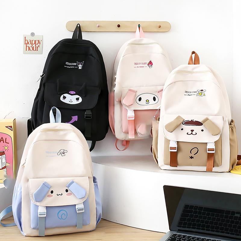 4PCs kawaii Cinnamoroll backpack set Coin Purse accessories anime cartoon travel aesthetic gifts bag with cute pins shoulder bag small canvas bag