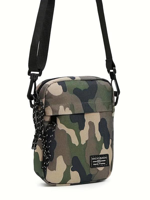 Men's Camo Pattern Zipper Crossbody Bag, Casual Outdoor Sports Bag for Daily Use, Casual Trendy Versatile High-quality Daily Commuting Bag