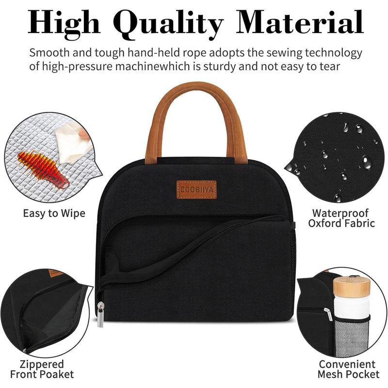 Lunch Bag Women, Lunch Box Lunch Bag for Women Adult Men, Small Leakproof Cute Lunch Tote Large Capacity Reusable Insulated Cooler Lunch Container for Work Office Picnic Travel-Black