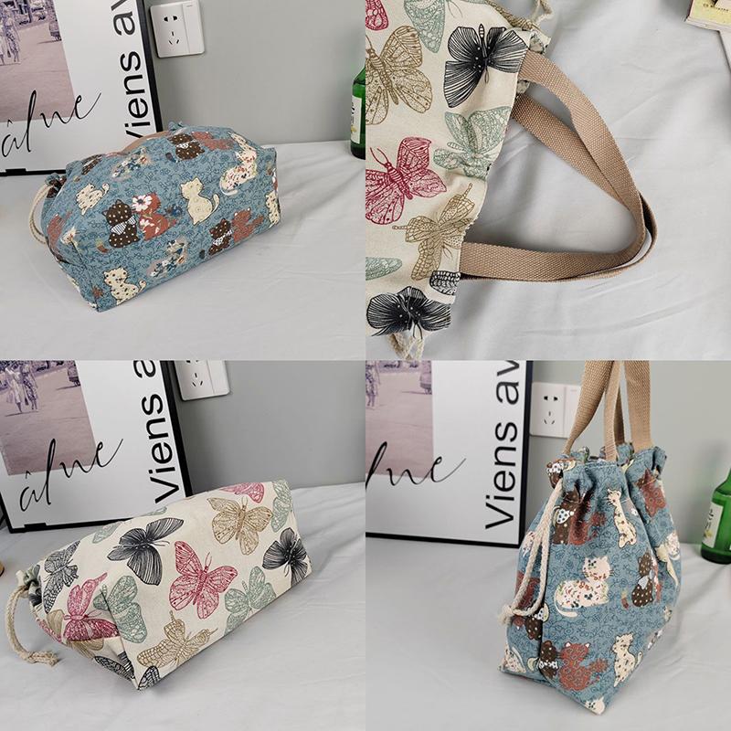 Fashion Printed Canvas Handbag Large Capacity Tote Bag Office Worker Lunch Box Bento Bag