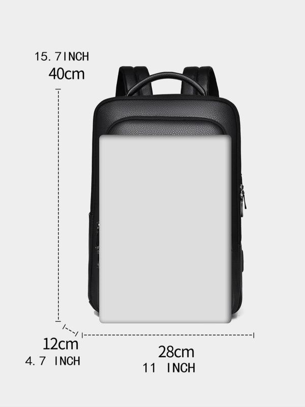 Business Backpack with USB Charging Port, Large Capacity Three-layer Zipper Backpack, PU Material Backpack for Men