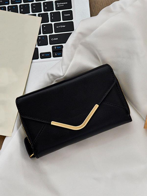 Women's Solid Color Envelope Design Zipper Wallet, 2024 New Style Fashionable Multi Card Slot Card Holder, Casual Versatile Wallet for Daily Use