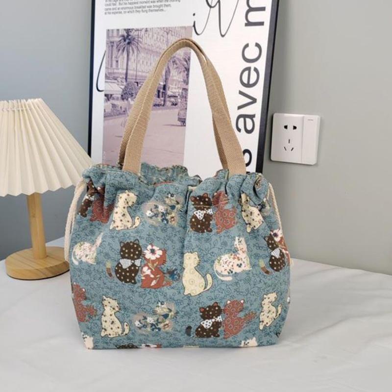 Fashion Printed Canvas Handbag Large Capacity Tote Bag Office Worker Lunch Box Bento Bag