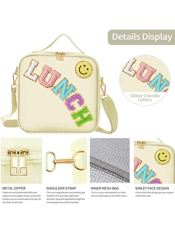 2024 New Style Letter Pattern Lunch Bag, Cute Insulated Lunch Bag with Adjustable Shoulder Strap, Insulation Bag for Girls School Travel Picnic