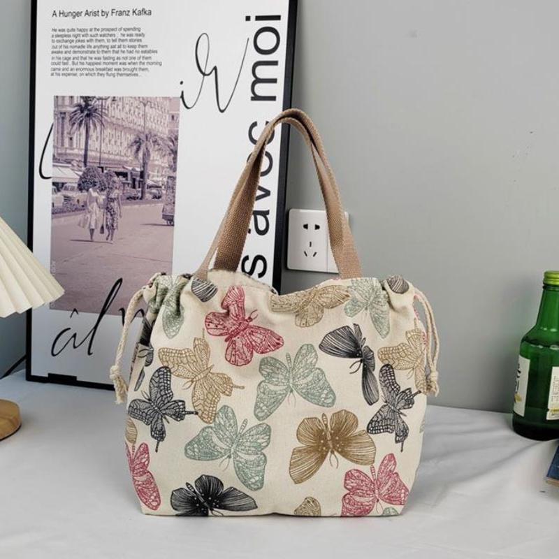 Fashion Printed Canvas Handbag Large Capacity Tote Bag Office Worker Lunch Box Bento Bag