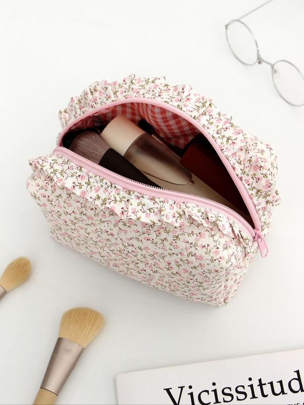 All Over Bow Pattern Work Makeup Bag, Fall Outfits, Fall Freshness, Large Capacity Makeup Brushes Storage Bag, Zipper Makeup Organizer Pouch, Versatile Storage Bag for Travel & Daily