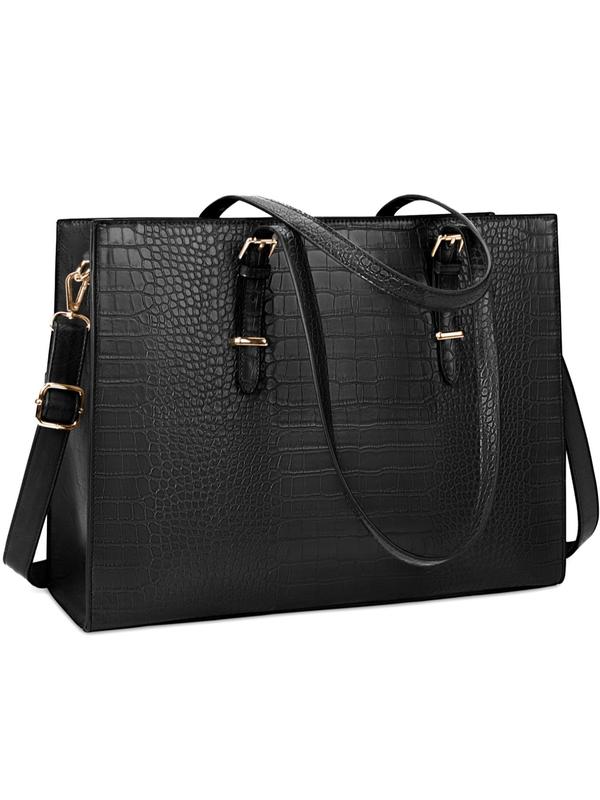 Women's Elegant Crocodile Embossed Laptop Bag, Trendy Large Capacity Business Laptop Bag, Fashionable PU Leather Tote Bag for Work Use