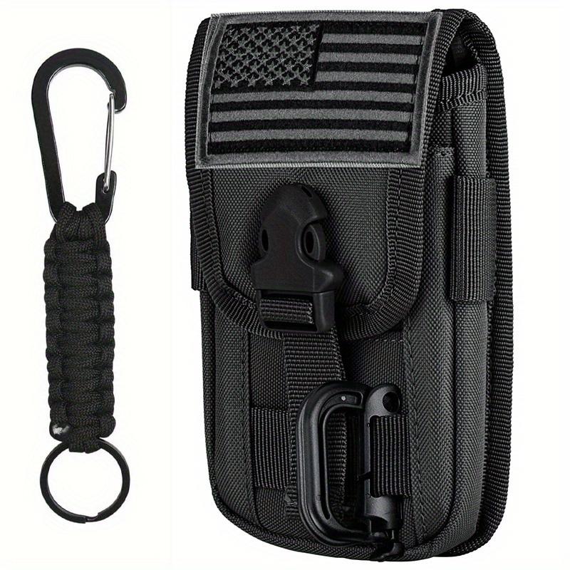 Molle Phone Pouch, Smartphone Waist Belt Holster Buckle Closure Utility Card Holder with Flag Patch Keyring and 1 D-Ring for 4.7