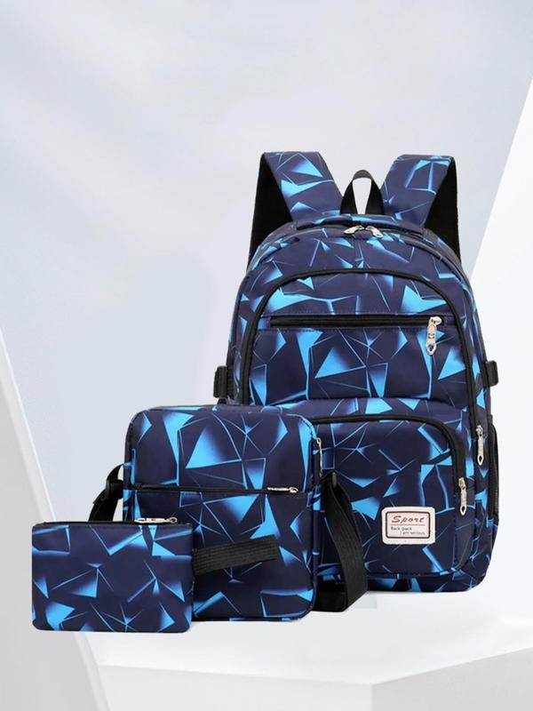 Trendy All over Print Backpack Purse Set, 3pcs Casual Travel Backpack & Zipper Purse & Clutch Purse Set for Women & Men, Fashion Versatile Nylon Backpack Set for Travel & School