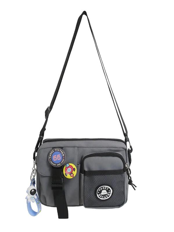 Unisex Couple Zipper Crossbody Bag, Casual Plain Multi-pocket Bag for Women & Men, Casual Trendy Versatile High-quality Daily Commuting Bag, Girl Fashionable Shopping Bag with Random Color Badge