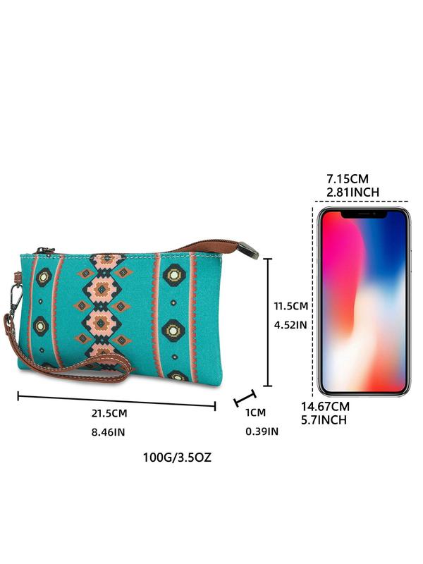 Boho Style Random Ethnic Pattern Long Wallet for Women with Zipper, Trendy Multifunction Casual Card Holder Wallet for Daily Use, Female Zipper Matching Everyday Purse for Women