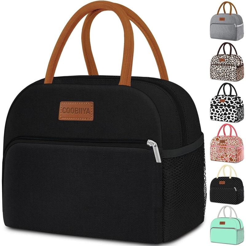 Lunch Bag Women, Lunch Box Lunch Bag for Women Adult Men, Small Leakproof Cute Lunch Tote Large Capacity Reusable Insulated Cooler Lunch Container for Work Office Picnic Travel-Black