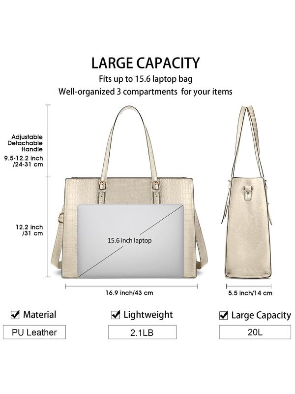 Women's Elegant Crocodile Embossed Laptop Bag, Trendy Large Capacity Business Laptop Bag, Fashionable PU Leather Tote Bag for Work Use