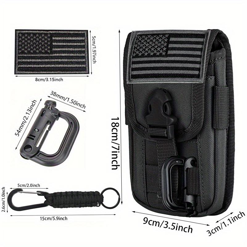 Molle Phone Pouch, Smartphone Waist Belt Holster Buckle Closure Utility Card Holder with Flag Patch Keyring and 1 D-Ring for 4.7