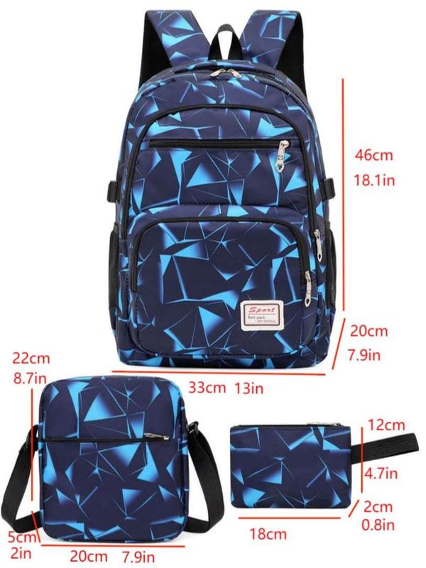 Trendy All over Print Backpack Purse Set, 3pcs Casual Travel Backpack & Zipper Purse & Clutch Purse Set for Women & Men, Fashion Versatile Nylon Backpack Set for Travel & School