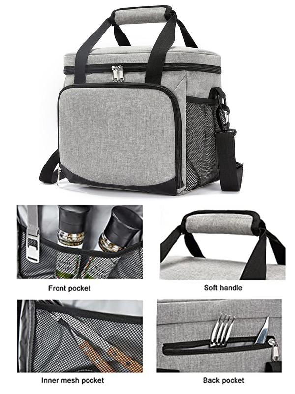 15L Insulated Lunch Bag, Fashion Large Capacity Waterproof Lunch Bag with Zipper, Multi-functional Lunch Bag for Men & Women