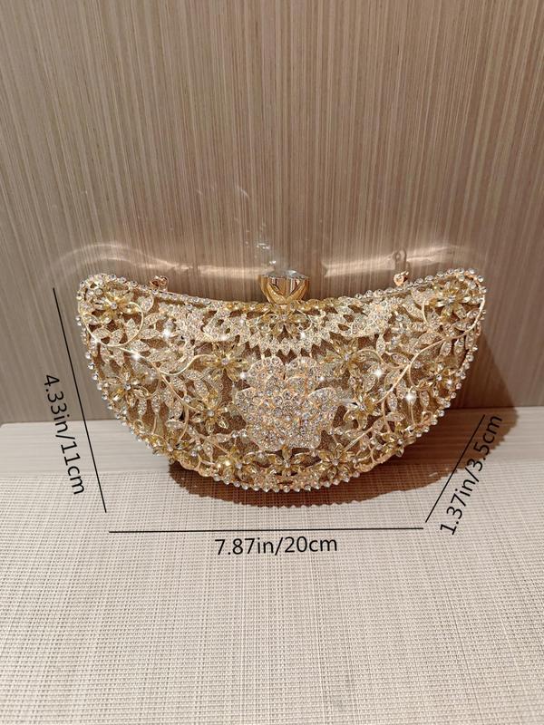 Women's Elegant Glitter Rhinestone Decorated Evening Bag with Flower Design, Trendy Exquisite Handbag, Fashionable Bag For Party Decoration