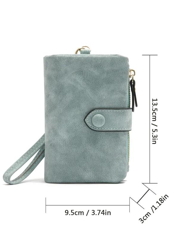 Women's Solid Color PU Leather Zipper Short Wallet, 2024 New Style Fashionable Light Green Wallet with Wrist Strap, Simple All-match Card Holder for Daily Used