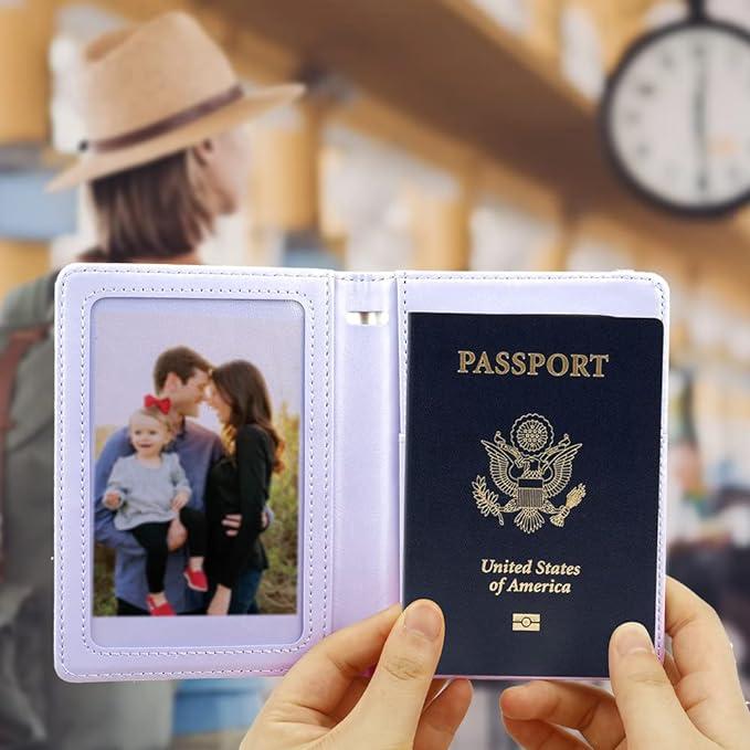 Passport Holder, Passport and Vaccine Card Holder Combo Passport Cover Passport Wallet Rfid Passport Holder Passport Case Passport Card Holder Family Pen Holder Passport Holder for Women Men, Purple