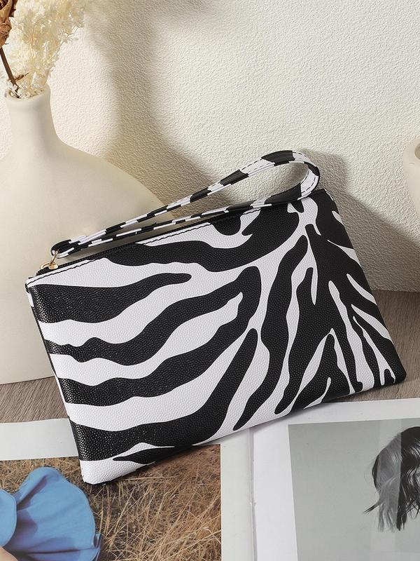 Fashion Creative Zebra Stripe Pattern Zippered Wristlet, Casual Pu Leather Handbag for Women, Simple All-match Bag for Daily Life