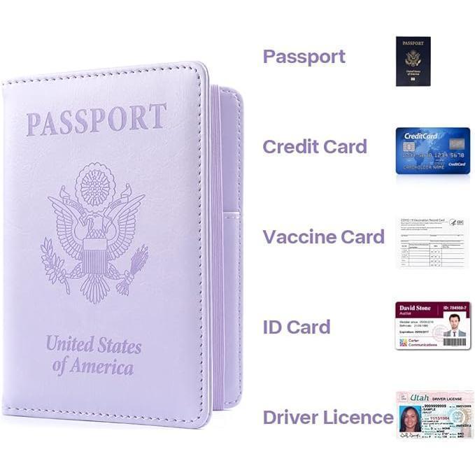 Passport Holder, Passport and Vaccine Card Holder Combo Passport Cover Passport Wallet Rfid Passport Holder Passport Case Passport Card Holder Family Pen Holder Passport Holder for Women Men, Purple